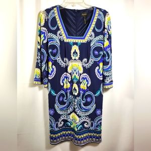 Laundry by S Segal blue yellow white midi dress women's 2 #1364